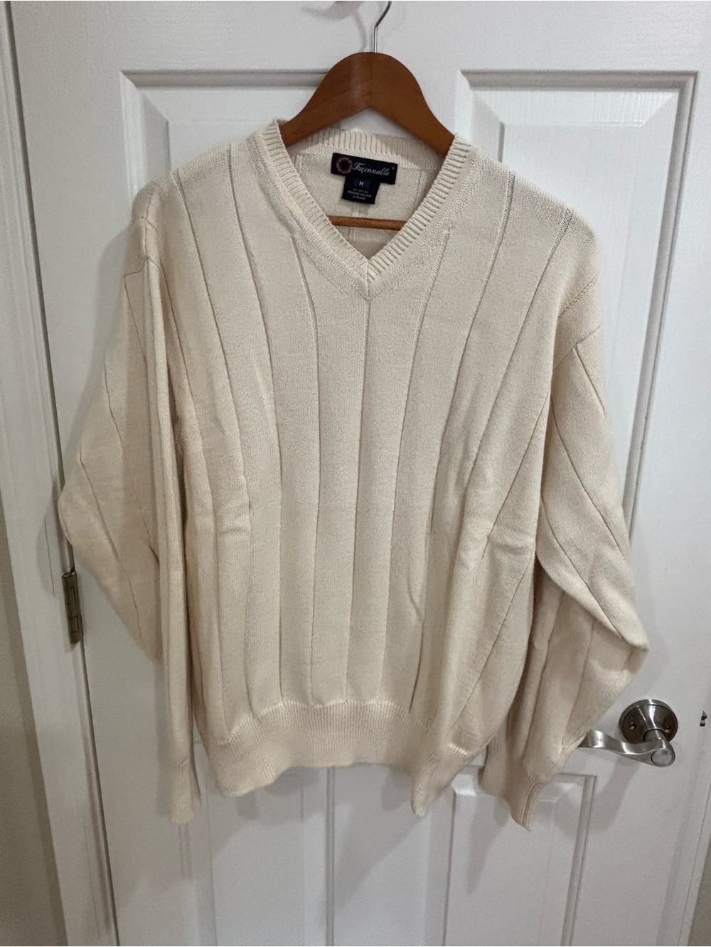 Trademark Men’s Luxury V-Neck Sweater in Cream by Faconnable